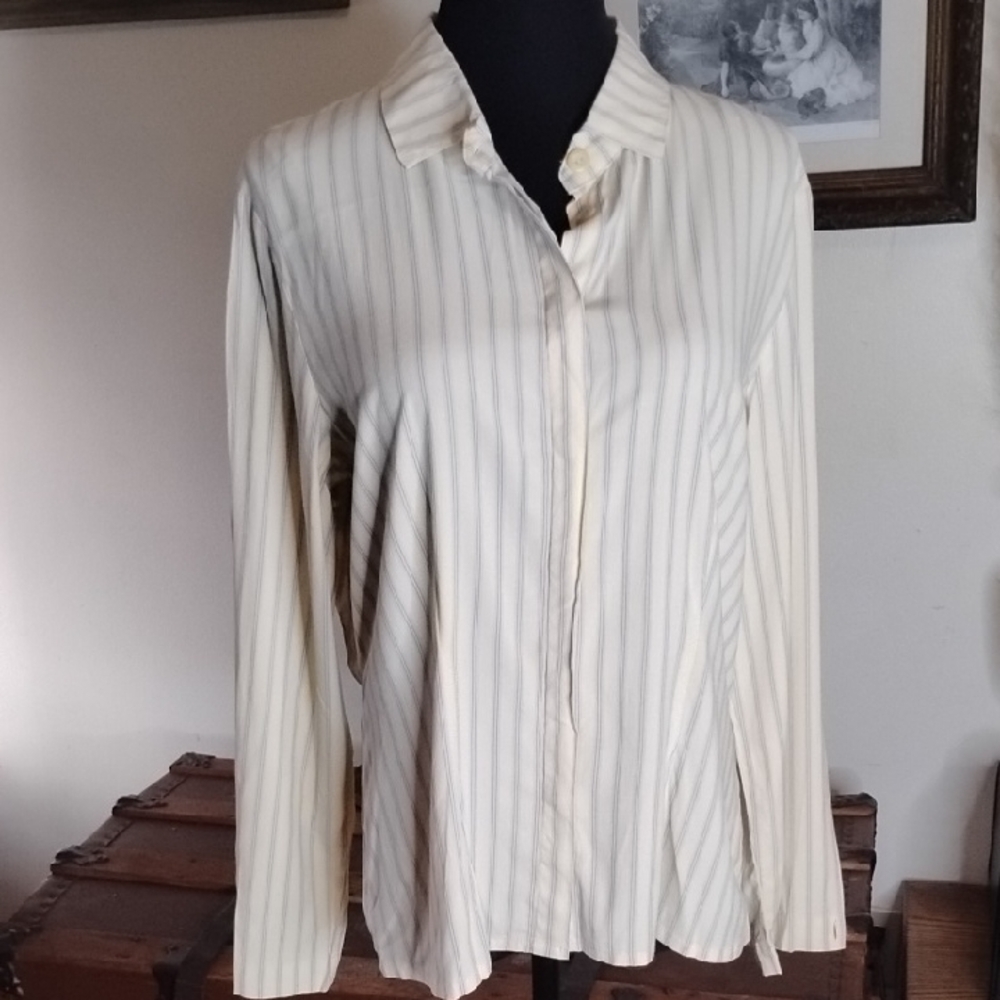Flax Yellow Grey Striped Button-Down Shirt